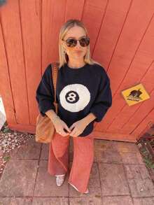 Colorblock Round Neck Loose Fit Casual Knit Pullover Top