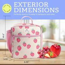 Ritzy - Fiambrera para niños pequeños – La bolsa de almuerzo para niños está aislada e incluye soporte para botellas de agua más 2 bolsillos, duradera, fácil de limpiar (granja)(Strawberry) - Multicolor - Ver 5