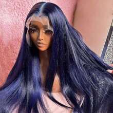 Dark Blue Lace Front Wigs Human Hair Silky Straight 13x4 HD Transparent Glueless Wigs Human Hair 250 Density Blue Colored Long Straight Wigs Human Hair For Women Natural Hairline With Baby Hair Holiday Christmas New Year Valentine's Day Wig - SBlue - 查看 4