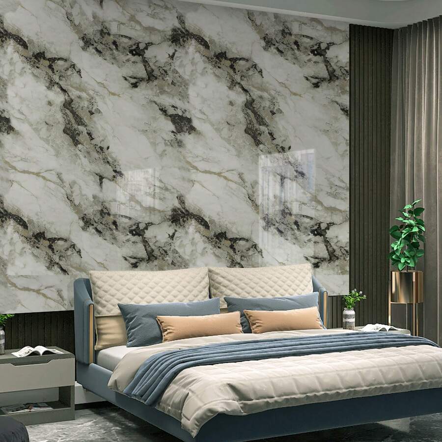 1 Roll Luxury Marble Pattern Self-Adhesive Wallpaper, Waterproof, Moisture-Proof, Oil-Resistant, Easy To Clean, Seamless Pattern Matching, Suitable For Living Room, Bedroom, Bathroom, Kitchen And Stairs, Wall Decor | Seamless Wall Design | Waterproof Wallpaper - Multicolor - View 1