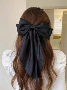 1 pieza Pinza de pelo con lazo de satén de diseño de cinta extra grande, accesorio de pelo elegante y sencillo para mujeres y niñas, para uso diario, boda, fiesta, lavable e hipoalergénico, regalo para mamá y amigas - Negro - Ver 1