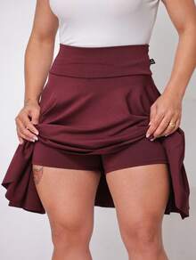Short Midi Skirt, Evangelical Fashion/Long Length - Burgundy - View 5