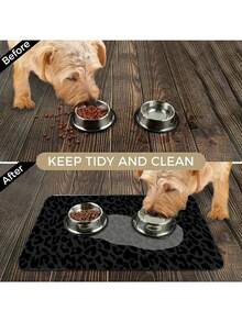 1pc Black Leopard Print Pet Feeding Mat, Rubber Non-Slip Bottom, Water-Absorbent & Dirt-Resistant Surface, Suitable For Cats & Dogs - Multicolor - View 3