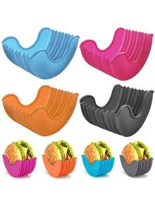 4pcs/1pc Silicone Hamburger Holder, Expandable Plastic Clamp, No-Touch Anti-Slip Hamburger Fixing Box Tray, Reusable Washable Adjustable Silicone Hamburger Stand - Multicolor - View 9