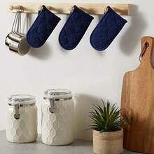 DII Everyday Kitchen Basic Juego de 3 aislantes de calor para sartén, de toalla, 100% algodón, apto para lavar en lavadora, para uso diario en la cocina, negro(Mango de cacerola Nautical Blue) - Multicolor - Ver 8