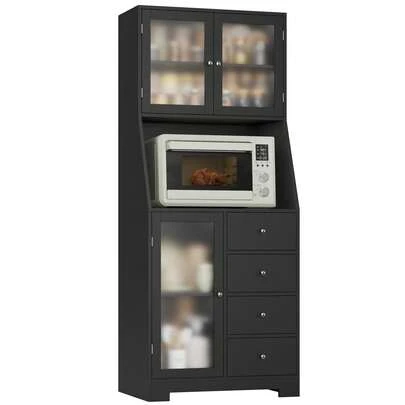 Mueble de cocina de 163 cm, aparador con encimera, despensa con 3 puertas y 4 cajones, armario alto para salón, comedor o bar.