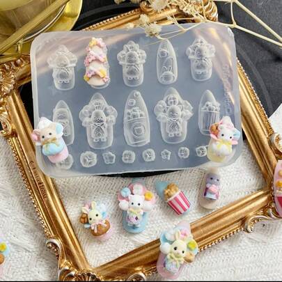 Tecknad popcorn nagelkonst hartsgjutform, silikongjutform, flytande hartsgjutform, silikongjutform för hartsnyckelring, hartsgjutform