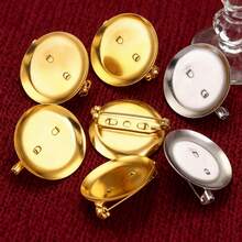 10pcs Stainless Steel Gold Plated 25mm Round Large Diy Brooch Pins Resin Cabochons Tray Bezel For Jewelry Making Supplie Bulk