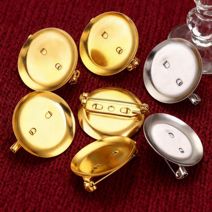 10pcs Stainless Steel Gold Plated 25mm Round Large Diy Brooch Pins Resin Cabochons Tray Bezel For Jewelry Making Supplie Bulk