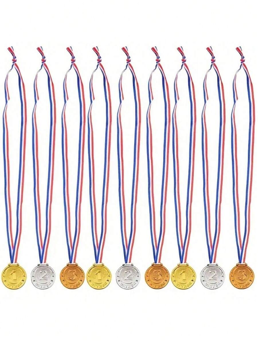 15枚金、银、铜牌 - 多功能派对礼品，冠军、亚军、季军奖牌，适用于游戏、庆祝活动、胜利道具、课堂奖励、体育比赛、体育赛事、派对礼物、学校体育活动和家庭聚会。经久耐用，用途广泛，是运动配件、才艺表演、拼字比赛、生日派对、团体活动、篮球比赛、足球比赛以及男女皆宜的礼物。 - 彩色 - 查看 1
