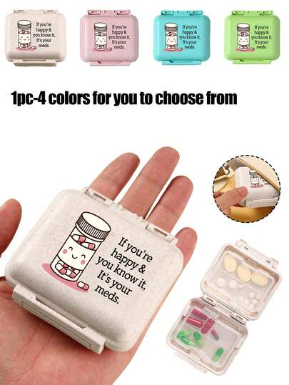 1pc Pill Box With Printed Medicine Bottle And Letter Pattern, Medicine Storage Box,Travel Pill Case,Three Compartment Portable Pill Storage Medicine Box, Mini Storage Box,Small Pill Box, Portable Jewelry And Medicine Box, Suitable For Travel, Outdoor Activities, Bags, Pockets, Unique Design Decorative Travel Storage Box, Container For Pocket Purse Cod Liver Oil Storage Box Earplug Case