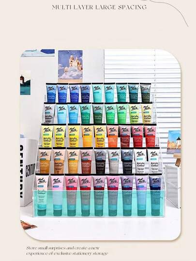 1 Piece Of Transparent Staircase Style Paint Storage Rack, Desktop Storage Rack For Painted Oil Paintings, Graffiti Paint Pens, Multi-Purpose Transparent Staircase Storage Rack