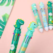 4/2/1 pezzo Penna a sfera retrattile a 10 colori a tema dinosauro, penna a spinta multicolore con cartone animato carino, penna colorata di alto valore per disegno, regalo di cancelleria divertente e creativo, design interessante, scrittura fluida, adatta per lavoratori d'ufficio, studenti e insegnanti.