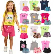 Kit 8 Peças de Roupa Infantil Menina Feminino Verão 1 ao 16 com 4 Blusas + 4 Shorts - Multicolorido - Visão 2