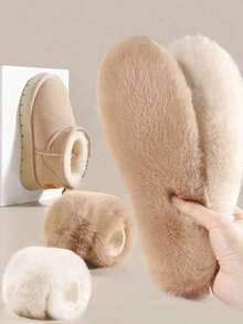 1 Pair Thickened Imitation Rabbit Fur Winter Soft Warm Cozy Padded Insoles - Brown - View 1