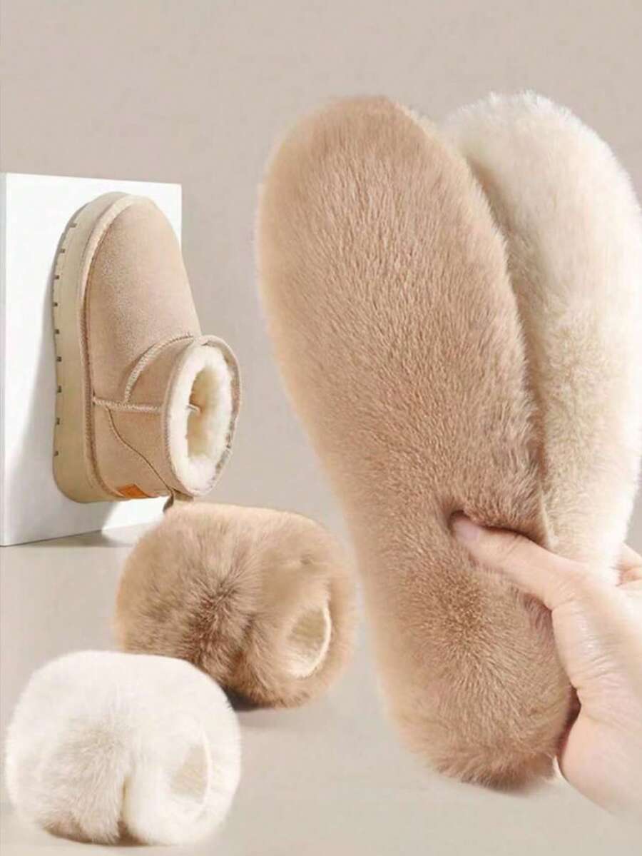 1 Pair Thickened Imitation Rabbit Fur Winter Soft Warm Cozy Padded Insoles - Brown - View 1