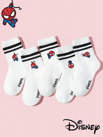 Marvel 1/5/10 pares de calcetines atléticos blancos para niños/niños con estampado de dibujos animados de Spider-Man, transpirables, que absorben la humedad, cómodos, adecuados para uso diario, escuela, fiesta, actividades casuales