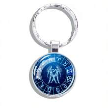 1pc 12 Zodiac Keychain, Zodiac Logo Glass Cabochon Keychain, Men's Accessories, Birthday Gift - Silver - View 16