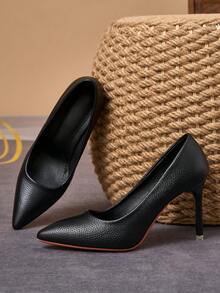 MonaNise Women's Comfortable Pointed Toe Pumps, Apricot, Navy Blue, 9cm Thin Heel, Fashion, Vacation, Travel, Casual, Versatile, Closed Toe, Brown Retro, Black - Black - View 6