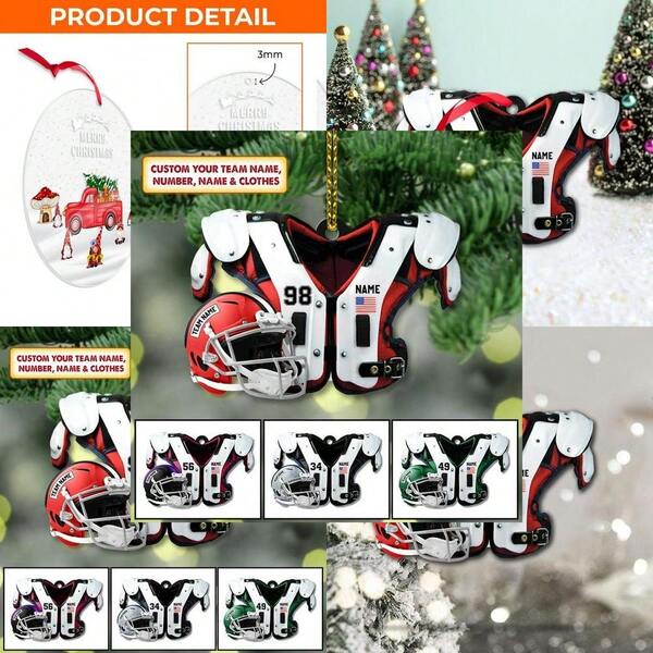American Football Shoulder Pads Helmet Personalized Ornament Gift For Football Player Football Lovers,  Custom Photo Football Players