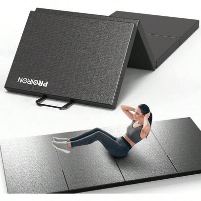 Gymnastics Mats 4 Folding Exercise Mat Yoga Gym Home Fitness Workout Mat Thick Foam Soft Matt For Crash Tumble Pilates Non Slip PU Leather And Carry Handles