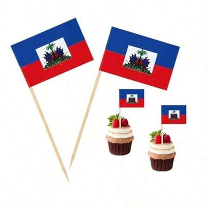100 Pcs Haiti Flag Haitian Toothpick Flags Cocktail Picks Mini Stick Cupcake Toppers Country Picks Party Decoration Celebration Cocktail Food Bar Cake Flags For Weddings Birthdays Themed Parties And Cultural Events With Vibrant Design And Durable Material