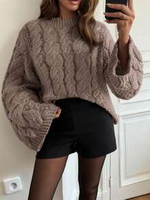 Just Masa Women's Casual Sweater, Colorful Linen Pattern, Round Neck Loose Long Sleeve Knit Pullover, Winter