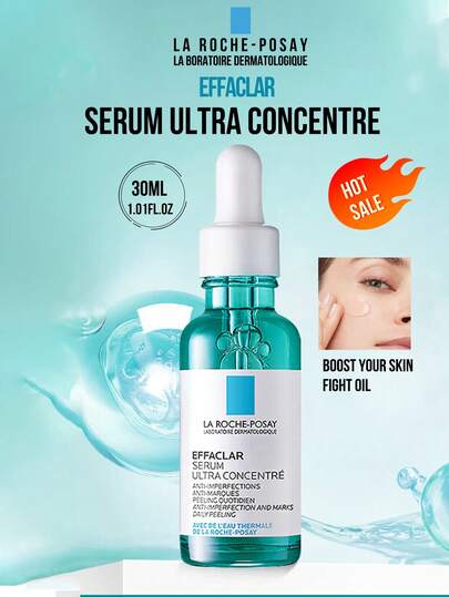 La Roche Posay Ser ultra-concentrat Effaclar 30 ml, anti-imperfecțiuni, anti-asprime, peeling zilnic, formulat cu acid salicilic, acid glicolic, LHA + niacinamidă calmantă, testat pe ten asiatic gras până la predispus la imperfecțiuni, combate sebumul și imperfecțiunile, estompează petele roșii, potrivit pentru tenul gras/predispus la imperfecțiuni, formulă delicată, dar eficientă, cu apă termală La Roche-Posay, produs esențial pentru îngrijirea zilnică a tenului.
