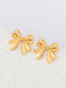 1 Pair Minimalist Bow Earrings, Suitable For Women's Daily Wear, Cute Bow Decor, Perfect Gift For Sisters, Women Accessories, Charm Spherical Jewelry - Golden 11 - View 3