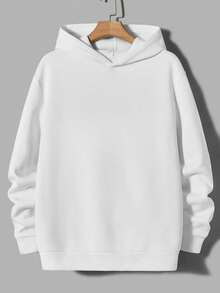 Áo hoodie nam dài tay, màu trơn, vai rớt, có dây rút và túi, kiểu dáng thường ngày, thích hợp cho mùa thu/đông, mùa tựu trường. - trắng - Xem 5
