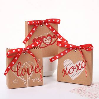 10pcs Jewelry Box,Valentine's Day Gift Boxes With Bow Ribbon - Brown Kraft Paper Gift Packinging Boxes Perfect For Jewelry Box,Holiday Parties, Wedding, Birthdays & Themed Celebrations