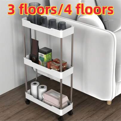 3-Tier/4-Tier Rolling Bathroom Storage Rack, Bathroom Storage Organizer, Multifunctional Utility Cart, Multifunctional Plastic Service Cart, Bathroom Accessories