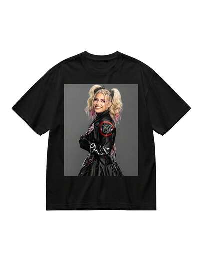 Camiseta de algodón de verano, camiseta gráfica Alexa para hombres - negra, camiseta casual de verano que absorbe la humedad con diseño de impresión único, cuello redondo, ajuste regular, diseño transpirable y de secado rápido