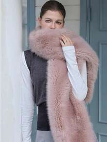 1件女士加厚仿狐狸毛披肩，适合新娘礼服，黑白配色，奢华仿皮草保暖配饰，适合圣诞节、派对、优雅装扮 - A - 查看 7