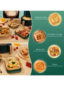 1/50/100 Sheets Square Disposable Air Fryer Liners Fits 2-8 Quart Air Fryers Non-Stick Oil-Resistant Baking Paper Food Container Liner Chef Recommended Kitchen Masterpiece Compatible With Frying Pan & Baking Tray For Frying, Baking, Cooking, Roasting & Microwave Heating House Essentials Essential Kitchen Supplies - Multicolor - View 12