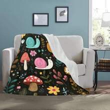 Snails Mushrooms And Flowers Pattern Throw Blanket, 50"X60" Super Soft Flannel Fleece Throw Blankets, Lightweight Cozy Fuzzy Blanket For For Couch Sofa Chair Bed Camping - 彩色 - 查看 3