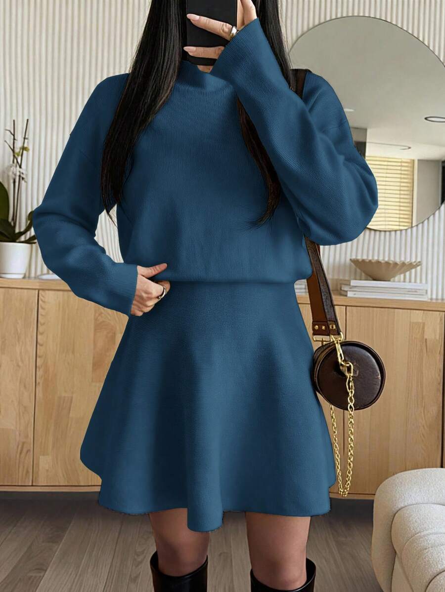 PoPoHouse 女士毛衣连衣裙,优雅腰部设计,休闲百搭,适合工作和度假穿着,春冬季皆宜。 - 牛仔藍 - 查看 1