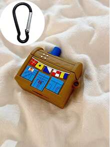 1pc Cute Cartoon Brown Treasure Chest Shaped Asymmetrical Silicone Bluetooth Earphone Protective Case, Suitable For AirPods 1/2/3/4/Pro/Pro2 - Multicolor - View 2