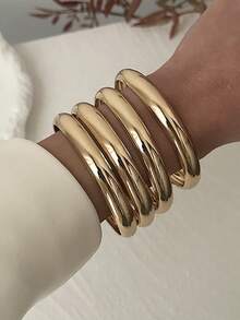 Bộ 4 vòng tay dày đính xu cổ điển tối giản phóng đại, thiết kế đơn giản thanh lịch theo phong cách retro, thích hợp cho ngày lễ, tiệc tùng, hẹn hò, làm quà tặng, đeo hàng ngày - Vàng - Xem 1