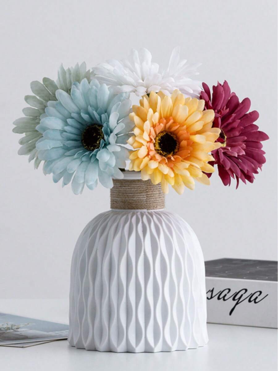 1pc Plastic Vase With Water Wave Pattern And Frosted Texture, Suitable For Artificial Flowers, Home Decor, Vase, Tabletop Centerpiece, Glass Vase