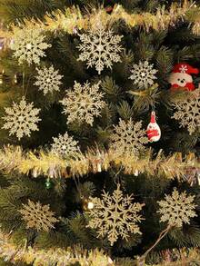 30 piezas de adornos de copo de nieve navideños de plástico reutilizables con brillo en color plata, champán y dorado, para decorar el árbol de Navidad y crear un entorno navideño invernal