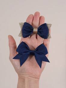 4pcs Navy Blue Bow Hair Clips Set, Suitable For Girls - Navy Blue Alligator Clips, Solid Shiny Hair Clips, School Style Party Hair Accessories, Suitable For Daily Wear, Teens Hair Accessories