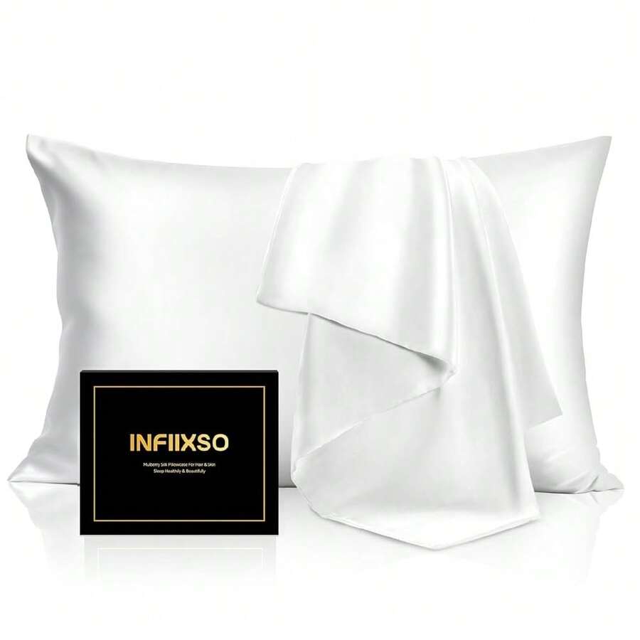 INFIIXSO Mulberry Silk Pillowcase For Hair And Skin, Silk Pillow Cases Standard Size With Hidden Zipper 20x26 Inches, Extraordinary Smooth And Soft Cooling Pillow Cases For Hot Sleepers(White, 1 Pack),Standard(20inchX26inch),White - 白色 - 查看 1