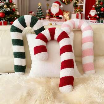 1 件毛绒可爱温暖圣诞拐杖糖装饰抱枕、圣诞装饰靠垫、节日家居装饰枕头