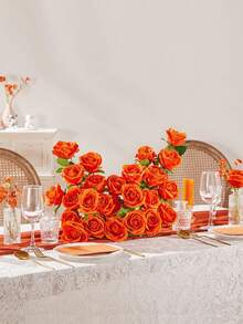 50 Pcs Artificial Roses Bulk Velvet Silk Orange Roses Orange Roses For Wedding Centerpieces Bridal Bouquet Mother's Day Valentine's Day Home Decor (50, Orange) - 橘色 - 查看 5