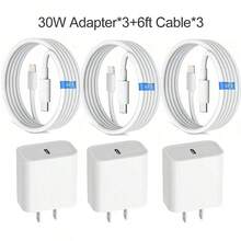 30W快速充电适配器+6英尺高效数据传输充电线，兼容 14 Pro Max/14 Pro/14 Plus/14/13/12/11/XS/XR/iPad系列，墙式充电器套装