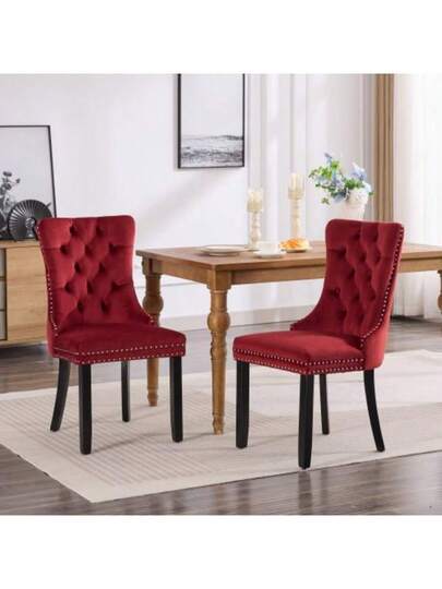 Nikki Collection Modern, High End Tufted Solid Wood Contemporary Fluwelen Upholstered Dining Stoel Legs Nailhead Pcs Set, Beige, DE2001BG