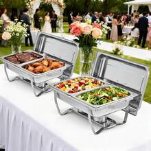Meiyiu 2-Well Rectangular Chafing Dish, Dual Compartment Stainless Steel Buffet Warmer Set, Complete Food Server For Catering, Wedding Events, Home Parties And Buffet Serving - 4-piece Pack - View 3