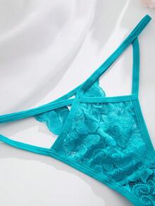 孔雀蓝镂空性感丁字裤，浪漫蕾丝女士内衣，舒适无痕内裤，性感女士内衣 - 薄荷藍 - 查看 8