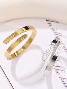 1pc Adjustable "TRUST GOD" Double Layer Ring, Unisex, Carved Cross Faith Over Fear Ring, Minimalist Design, Christmas, New Year, Valentine's Day Gift - Multicolor - View 4